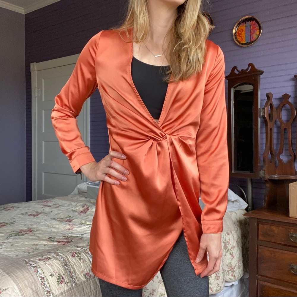NEW Boohoo Satin Twist Knot Detail Dress Orange Woman's Size 6